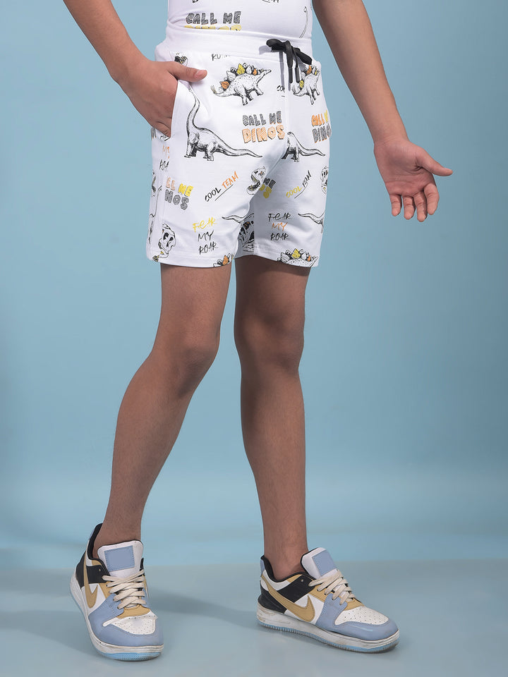 White Printed Cotton Shorts-Boys Shorts-Crimsoune Club