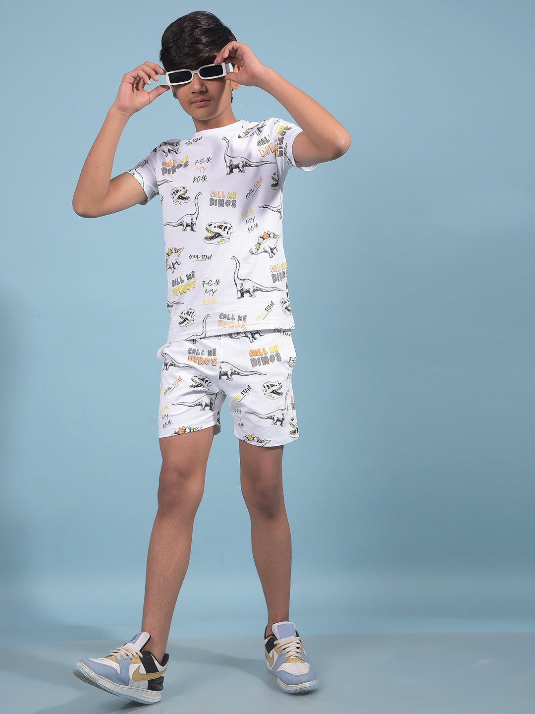 White Printed Cotton Shorts-Boys Shorts-Crimsoune Club