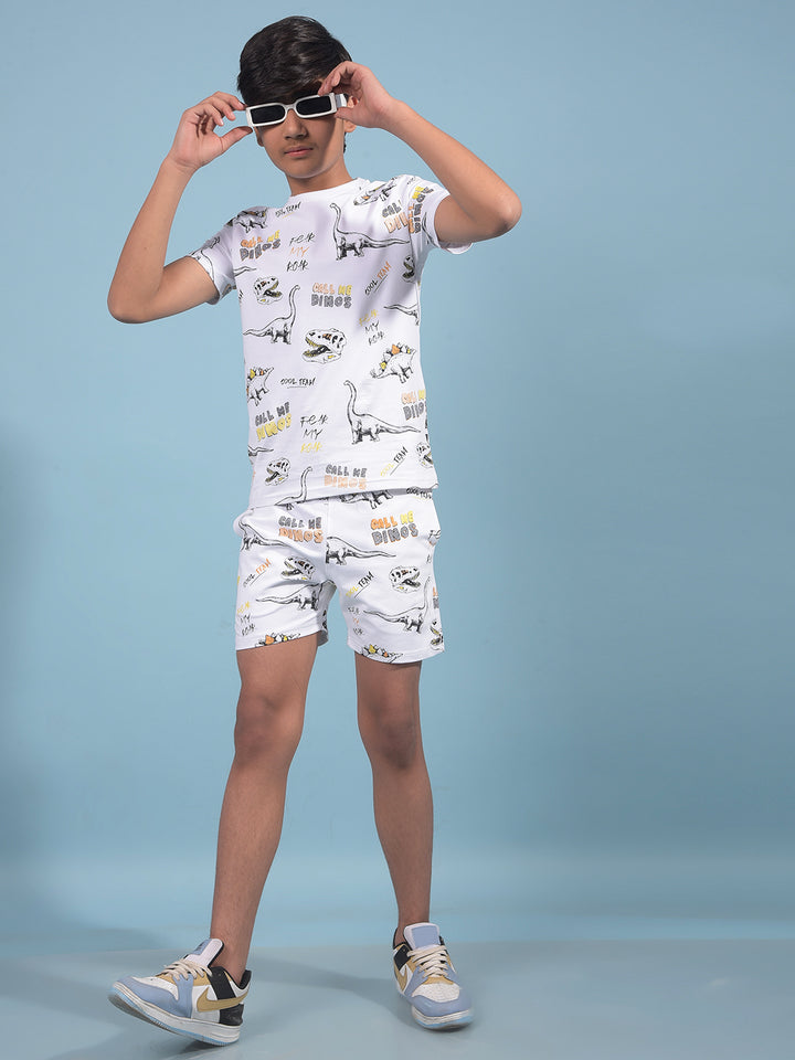 White Printed Cotton Shorts-Boys Shorts-Crimsoune Club