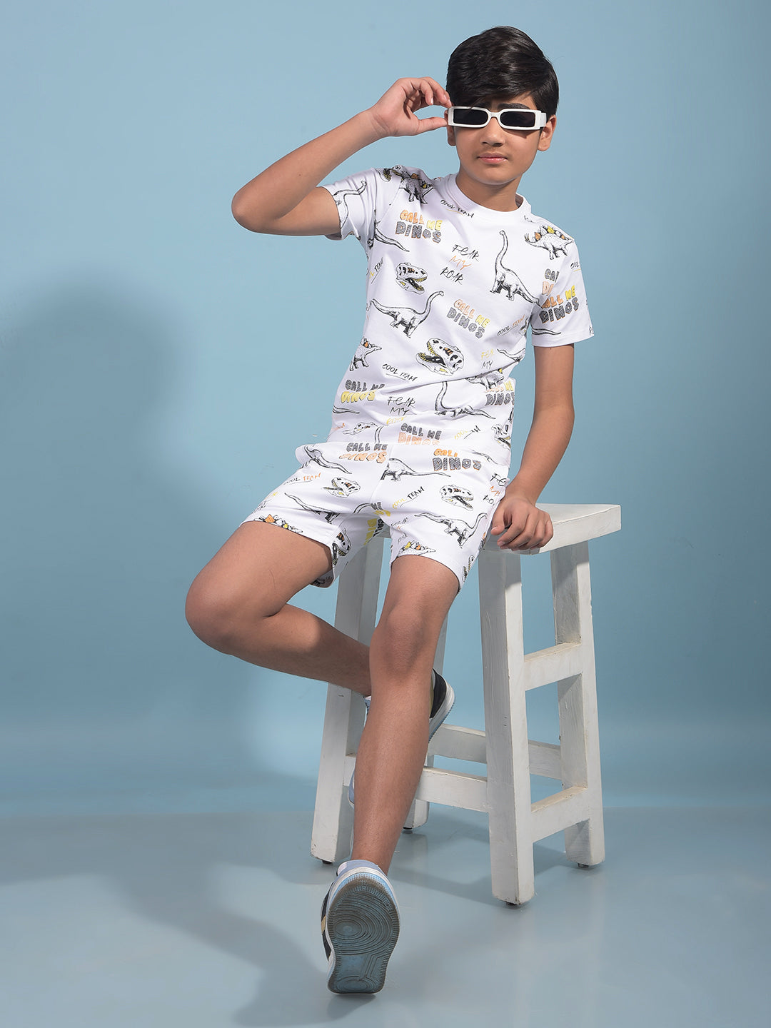 White Printed Cotton Shorts-Boys Shorts-Crimsoune Club