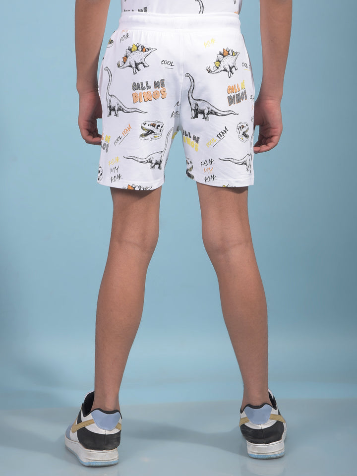 White Printed Cotton Shorts-Boys Shorts-Crimsoune Club