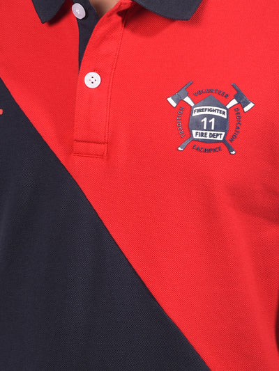 Red Color-Blocked Polo-Neck T-Shirt-Boys T-Shirts-Crimsoune Club