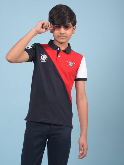 Red Color-Blocked Polo-Neck T-Shirt-Boys T-Shirts-Crimsoune Club