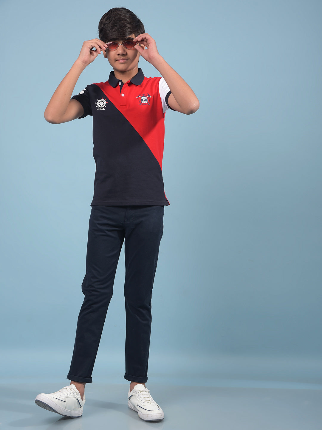 Red Color-Blocked Polo-Neck T-Shirt-Boys T-Shirts-Crimsoune Club