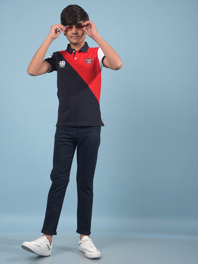 Red Color-Blocked Polo-Neck T-Shirt-Boys T-Shirts-Crimsoune Club