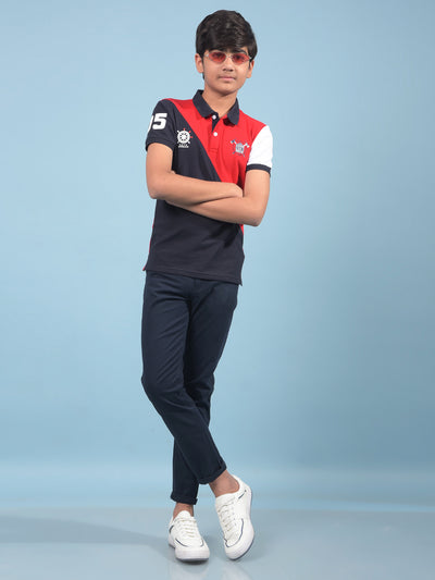 Red Color-Blocked Polo-Neck T-Shirt-Boys T-Shirts-Crimsoune Club
