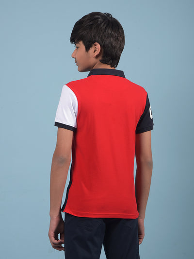 Red Color-Blocked Polo-Neck T-Shirt-Boys T-Shirts-Crimsoune Club