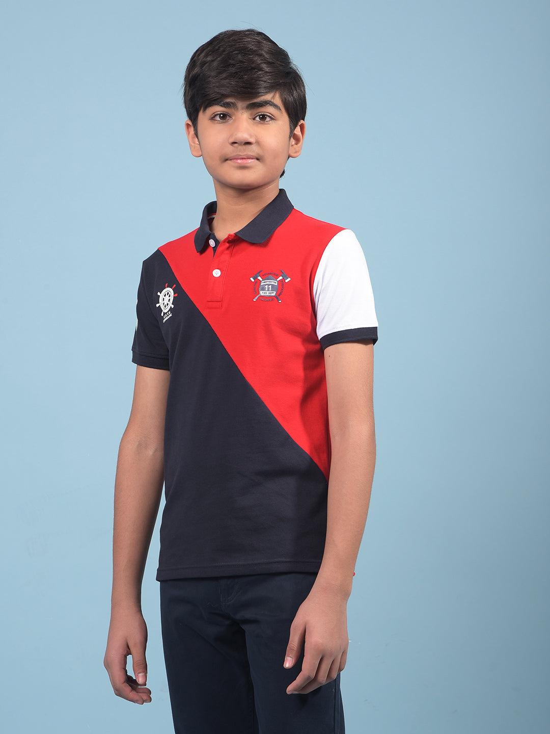 Red Color-Blocked Polo-Neck T-Shirt-Boys T-Shirts-Crimsoune Club