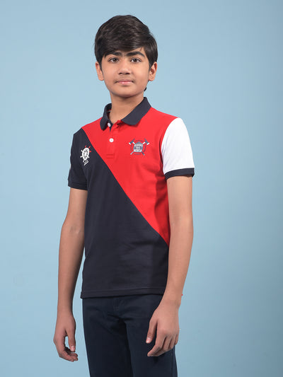 Red Color-Blocked Polo-Neck T-Shirt-Boys T-Shirts-Crimsoune Club