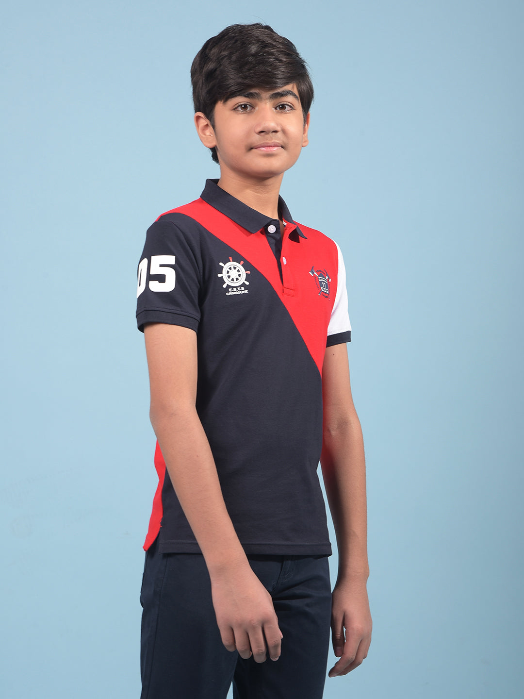 Red Color-Blocked Polo-Neck T-Shirt-Boys T-Shirts-Crimsoune Club