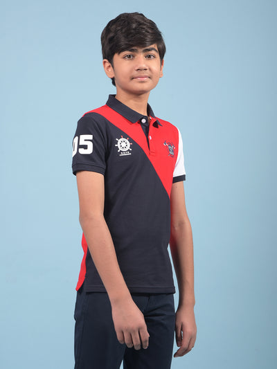 Red Color-Blocked Polo-Neck T-Shirt-Boys T-Shirts-Crimsoune Club