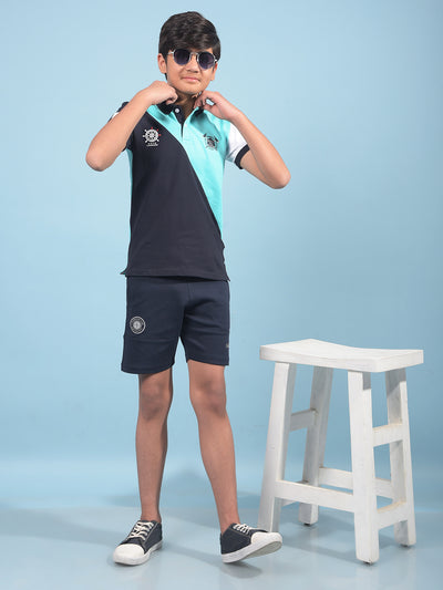 Blue Color-Blocked Polo-Neck T-Shirt-Boys T-Shirts-Crimsoune Club