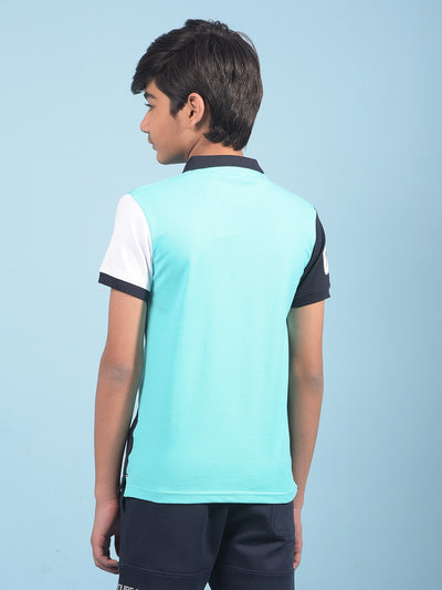 Blue Color-Blocked Polo-Neck T-Shirt-Boys T-Shirts-Crimsoune Club