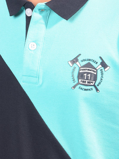 Blue Color-Blocked Polo-Neck T-Shirt-Boys T-Shirts-Crimsoune Club