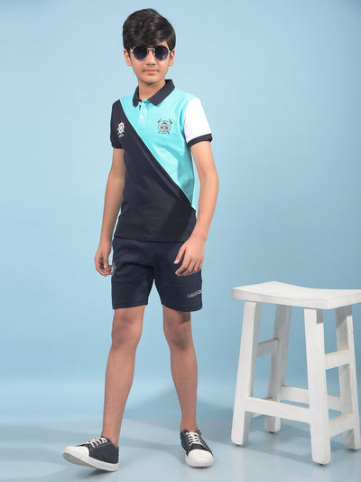 Blue Color-Blocked Polo-Neck T-Shirt-Boys T-Shirts-Crimsoune Club
