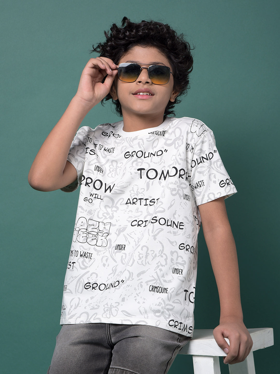 White Graphic Print T-Shirt-Boys T-Shirts-Crimsoune Club