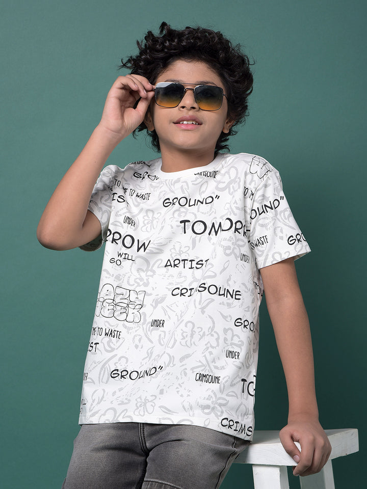 White Graphic Print T-Shirt-Boys T-Shirts-Crimsoune Club