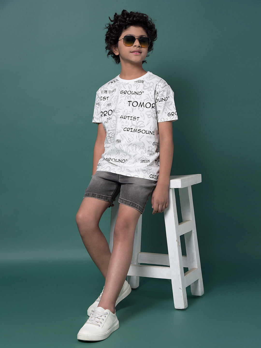 White Graphic Print T-Shirt-Boys T-Shirts-Crimsoune Club