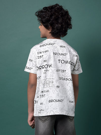 White Graphic Print T-Shirt-Boys T-Shirts-Crimsoune Club