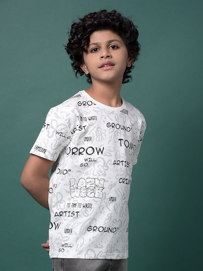 White Graphic Print T-Shirt-Boys T-Shirts-Crimsoune Club