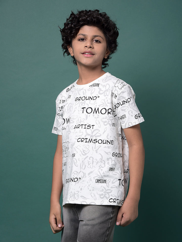 White Graphic Print T-Shirt-Boys T-Shirts-Crimsoune Club