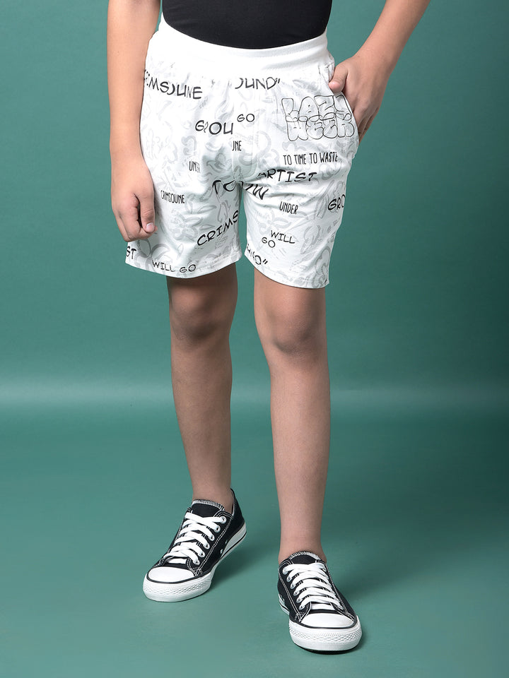 White Typographic Print Shorts-Boys Shorts-Crimsoune Club