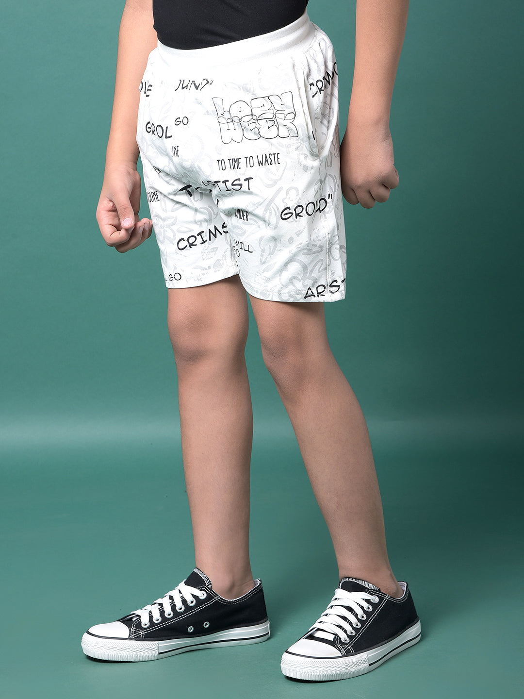 White Typographic Print Shorts-Boys Shorts-Crimsoune Club