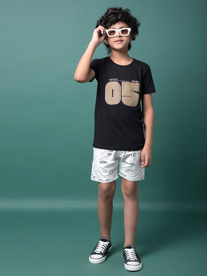 White Typographic Print Shorts-Boys Shorts-Crimsoune Club