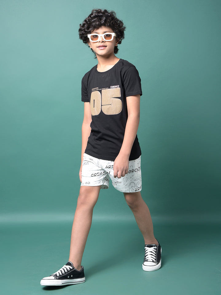 White Typographic Print Shorts-Boys Shorts-Crimsoune Club