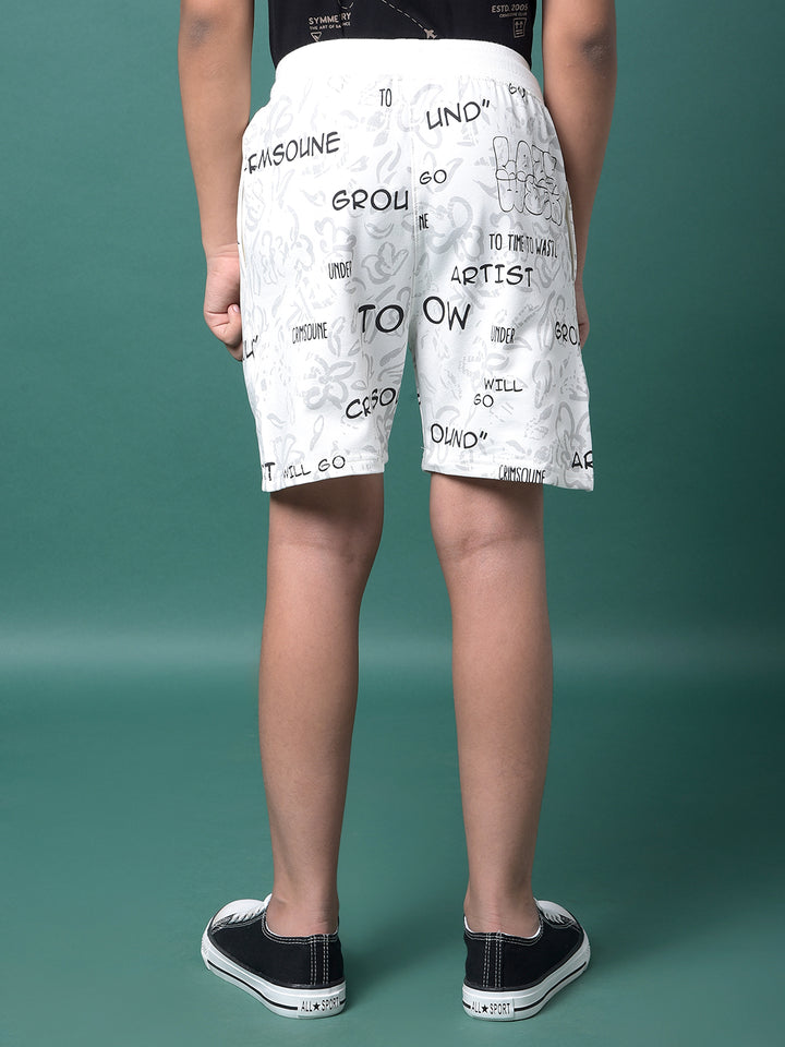 White Typographic Print Shorts-Boys Shorts-Crimsoune Club