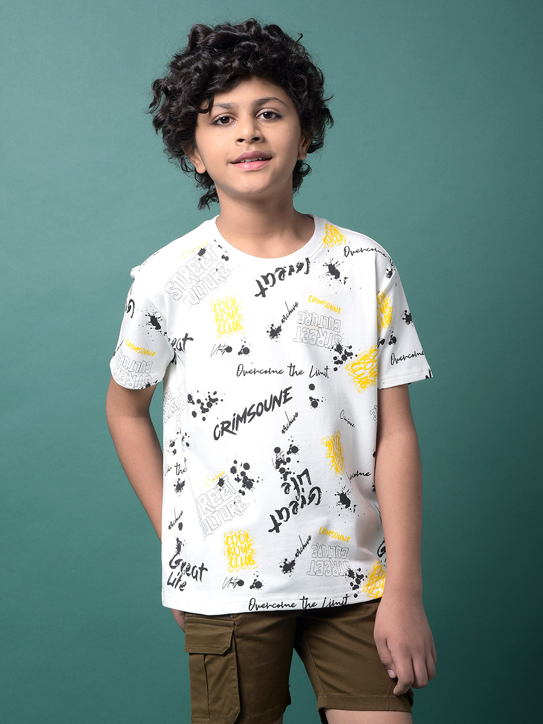 White Graphic Print T-Shirt-Boys T-Shirts-Crimsoune Club