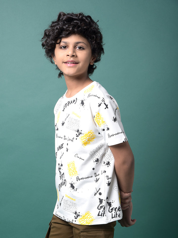 White Graphic Print T-Shirt-Boys T-Shirts-Crimsoune Club