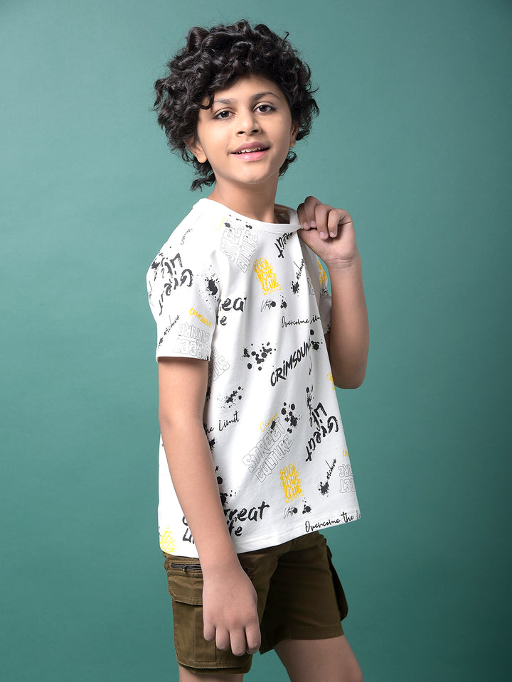 White Graphic Print T-Shirt-Boys T-Shirts-Crimsoune Club