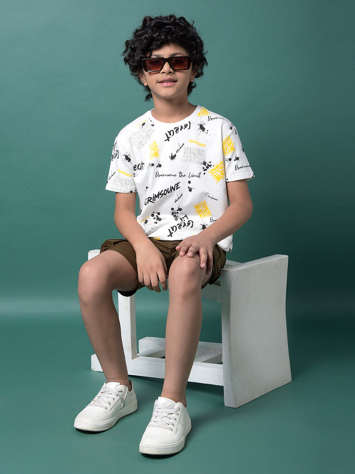 White Graphic Print T-Shirt-Boys T-Shirts-Crimsoune Club