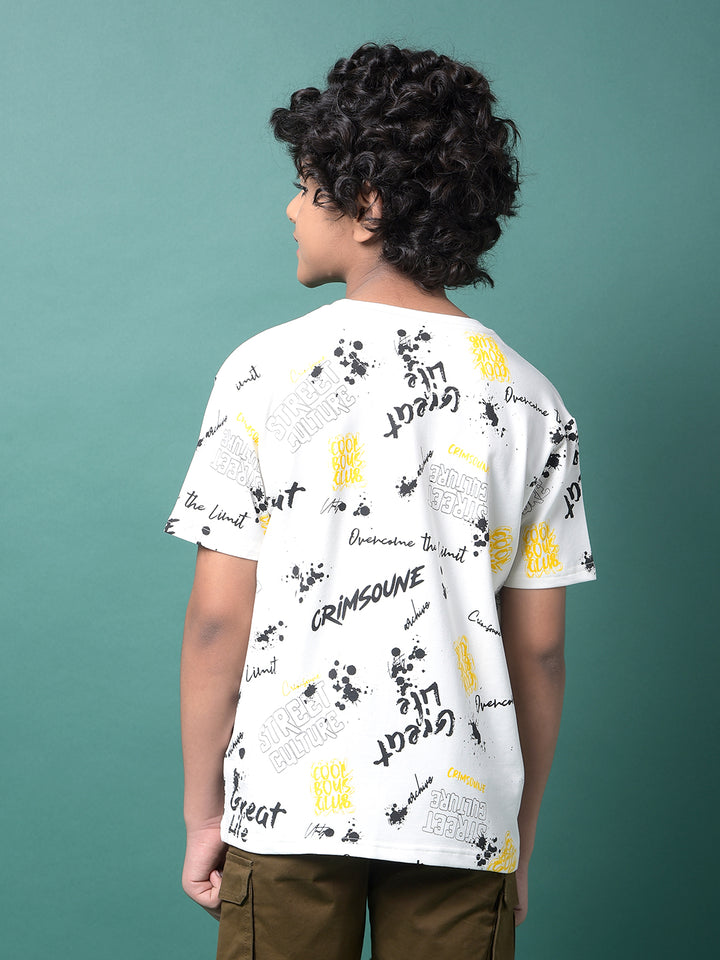 White Graphic Print T-Shirt-Boys T-Shirts-Crimsoune Club
