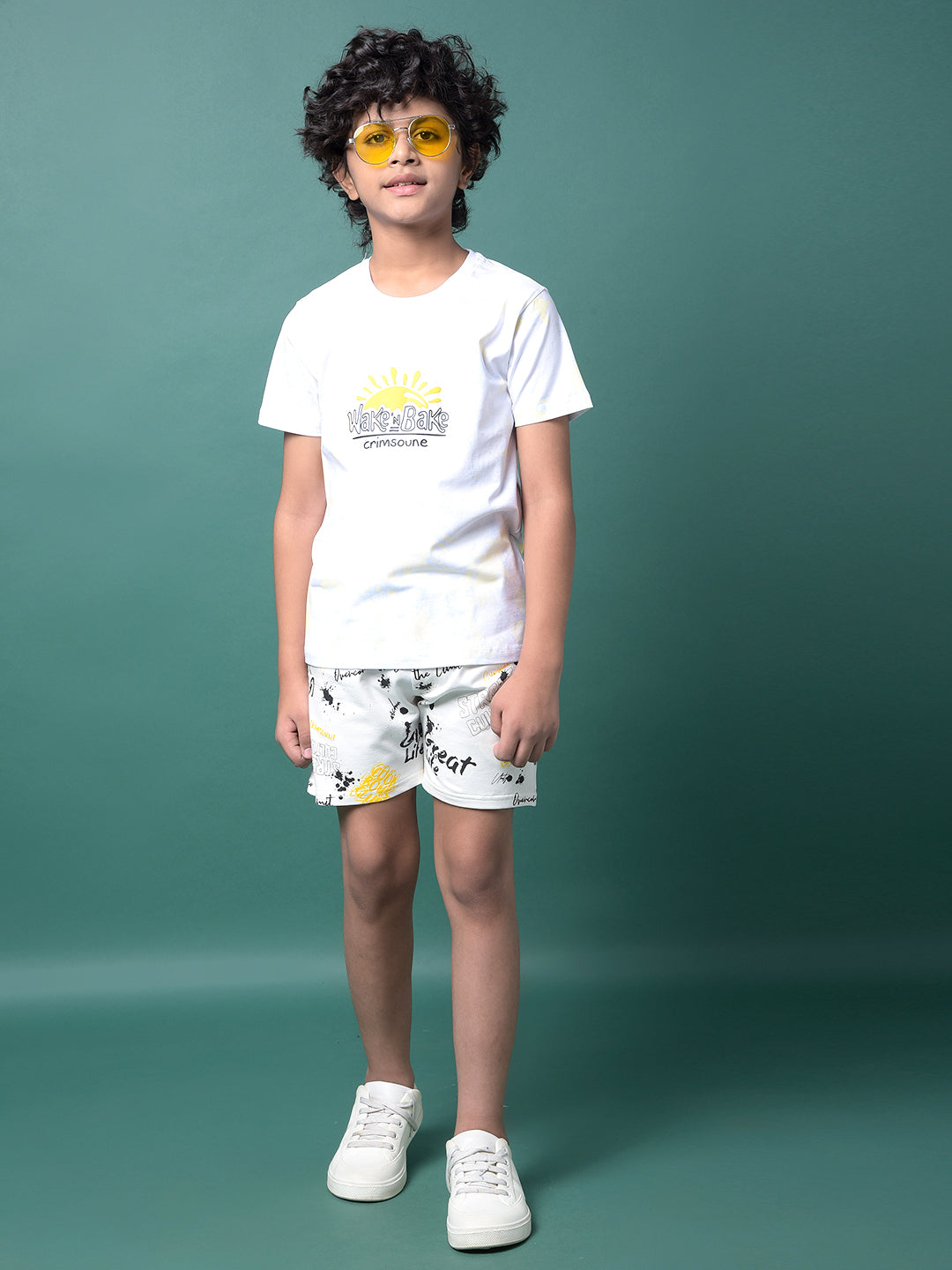 White Typographic Print Shorts-Boys Shorts-Crimsoune Club