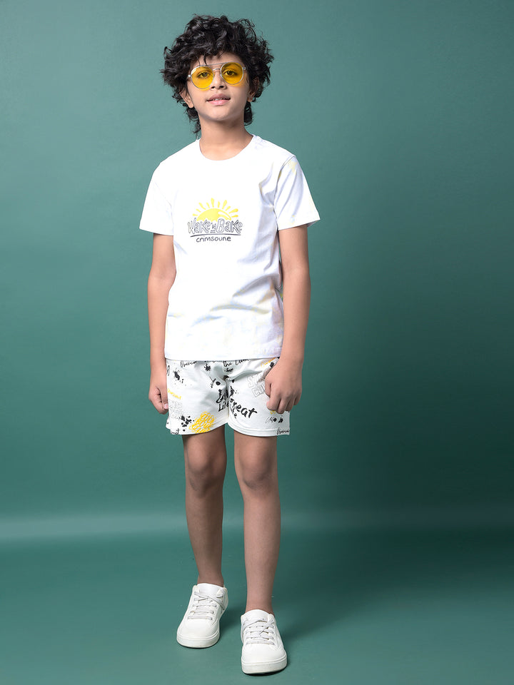 White Typographic Print Shorts-Boys Shorts-Crimsoune Club