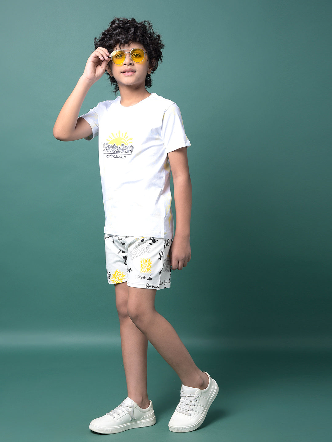White Typographic Print Shorts-Boys Shorts-Crimsoune Club