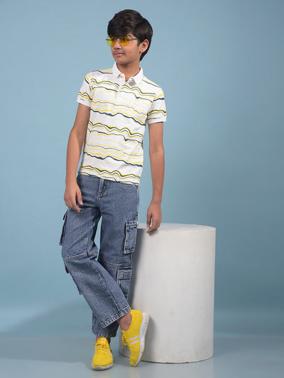 White Printed Polo-Neck T-Shirt-Boys T-Shirts-Crimsoune Club