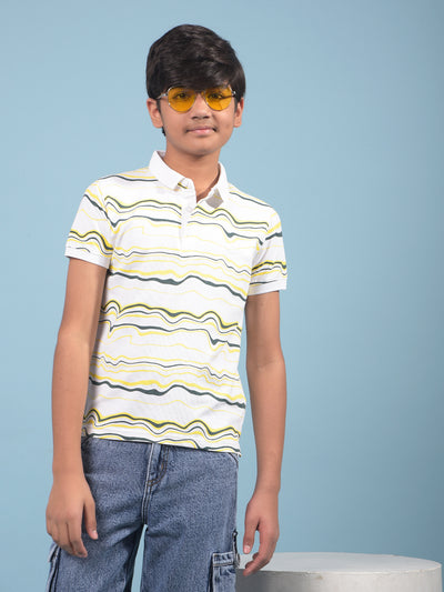 White Printed Polo-Neck T-Shirt-Boys T-Shirts-Crimsoune Club