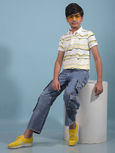 White Printed Polo-Neck T-Shirt-Boys T-Shirts-Crimsoune Club