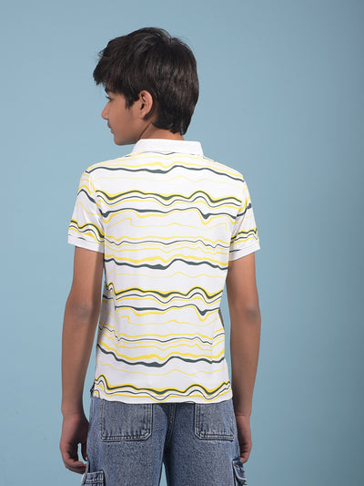 White Printed Polo-Neck T-Shirt-Boys T-Shirts-Crimsoune Club