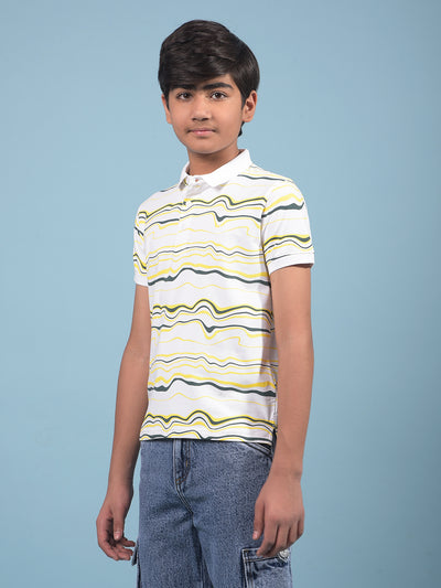 White Printed Polo-Neck T-Shirt-Boys T-Shirts-Crimsoune Club