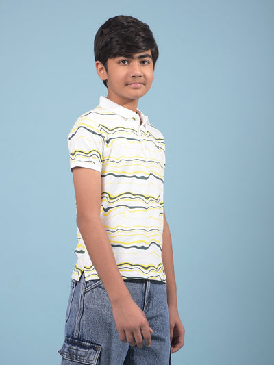 White Printed Polo-Neck T-Shirt-Boys T-Shirts-Crimsoune Club