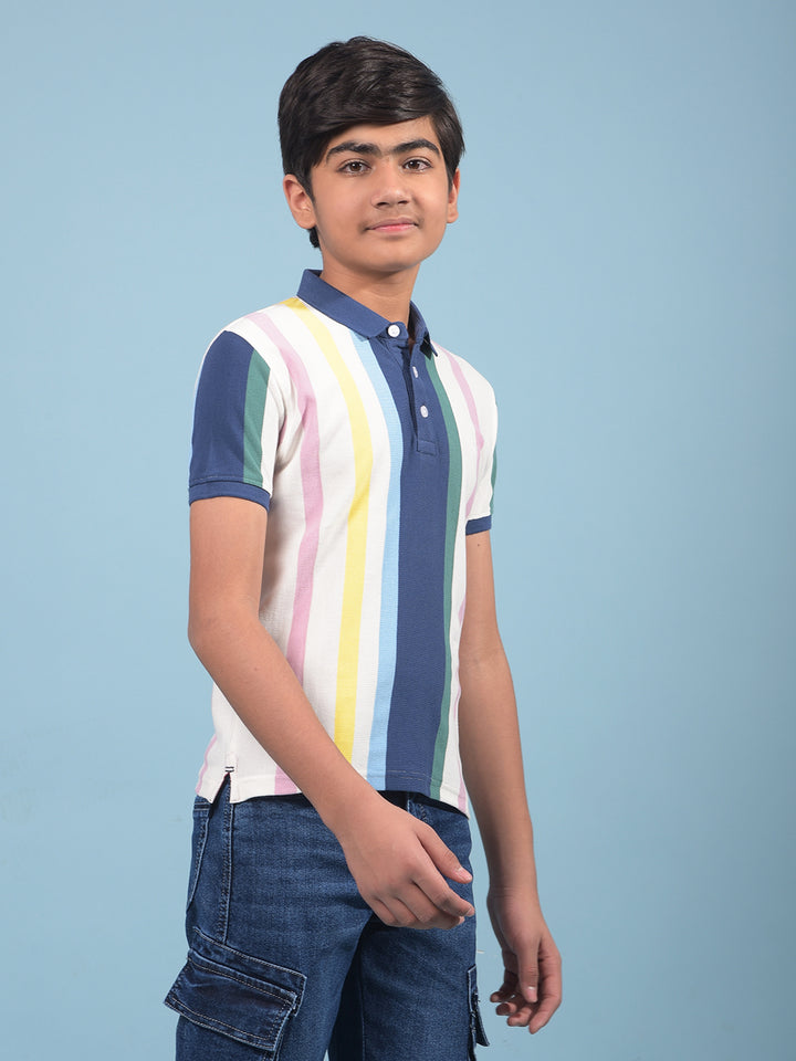 Multi-Color Vertical Stripes 100% Cotton Polo-Neck T-Shirt-Boys T-Shirts-Crimsoune Club