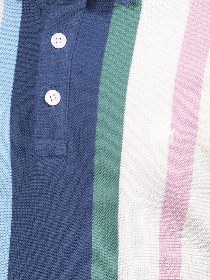 Multi-Color Vertical Stripes 100% Cotton Polo-Neck T-Shirt-Boys T-Shirts-Crimsoune Club