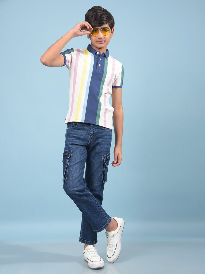 Multi-Color Vertical Stripes 100% Cotton Polo-Neck T-Shirt-Boys T-Shirts-Crimsoune Club