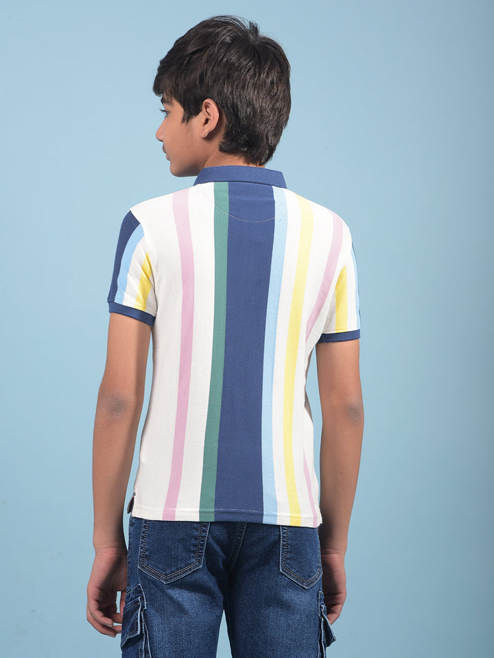 Multi-Color Vertical Stripes 100% Cotton Polo-Neck T-Shirt-Boys T-Shirts-Crimsoune Club