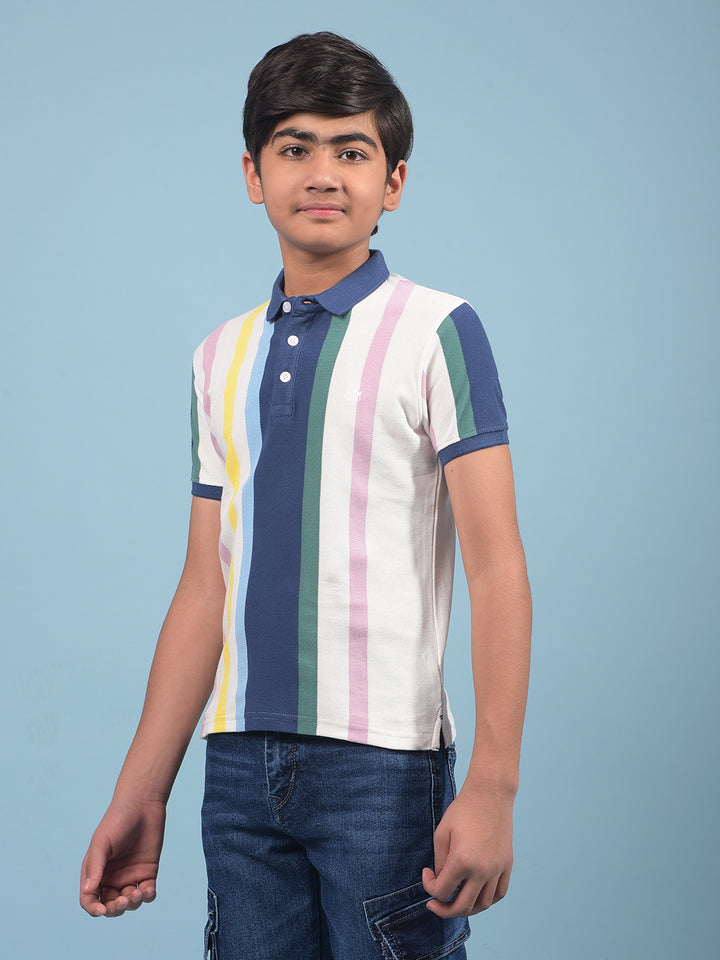 Multi-Color Vertical Stripes 100% Cotton Polo-Neck T-Shirt-Boys T-Shirts-Crimsoune Club