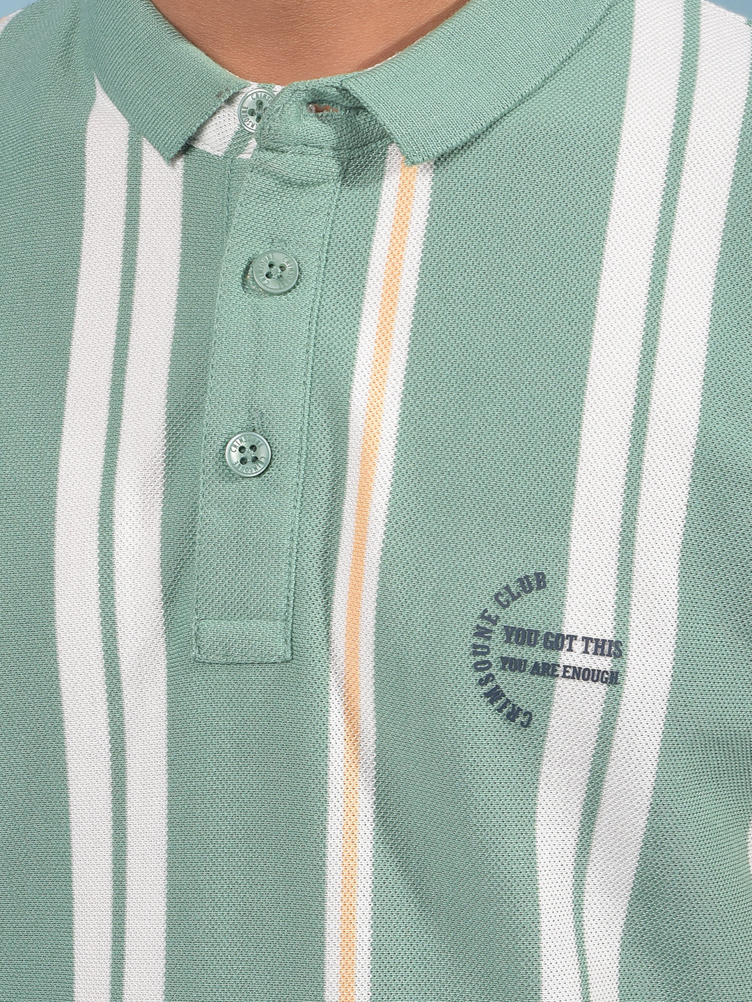 Green Vertical Stripes Polo-Neck T-Shirt-Boys T-Shirts-Crimsoune Club